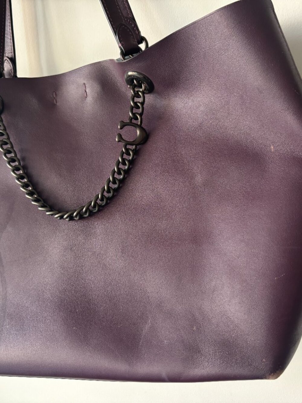 Coach Central Tote 78218 Deep Plum Leather Chain Accent Shoulder Bag AS IS READ - Picture 15 of 16